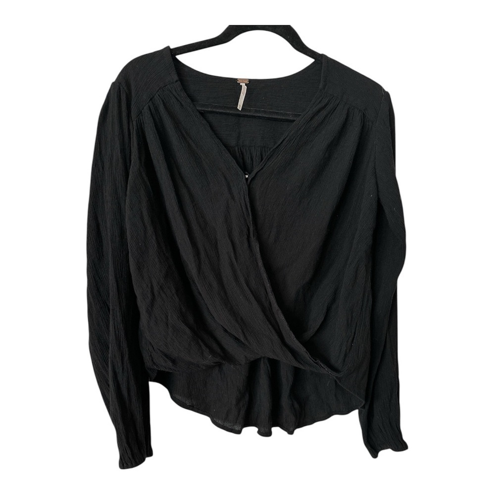 FREE PEOPLE CHECK ON IT BLACK WRAP TOP SIZE XS - Picture 4 of 7